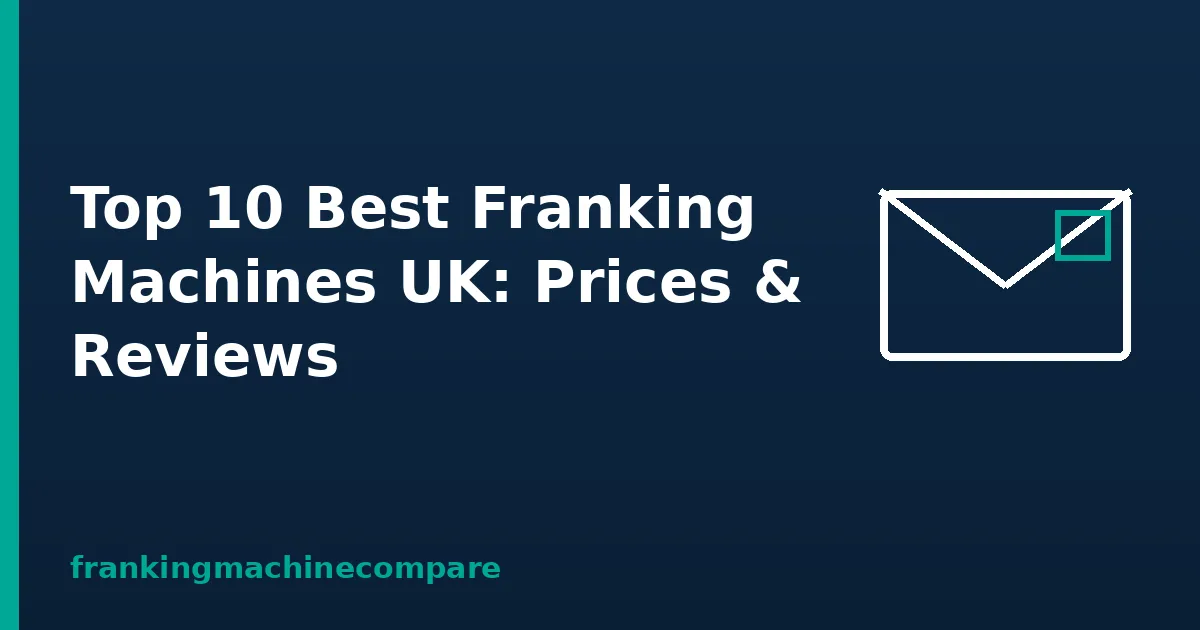 Illustration of a franked envelope with the title Top 10 Best Franking Machines UK: Prices & Reviews