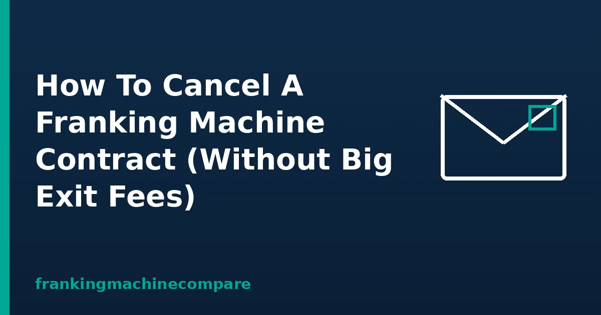 Illustration of a franked envelope with the title How To Cancel A Franking Machine Contract (Without Big Exit Fees)