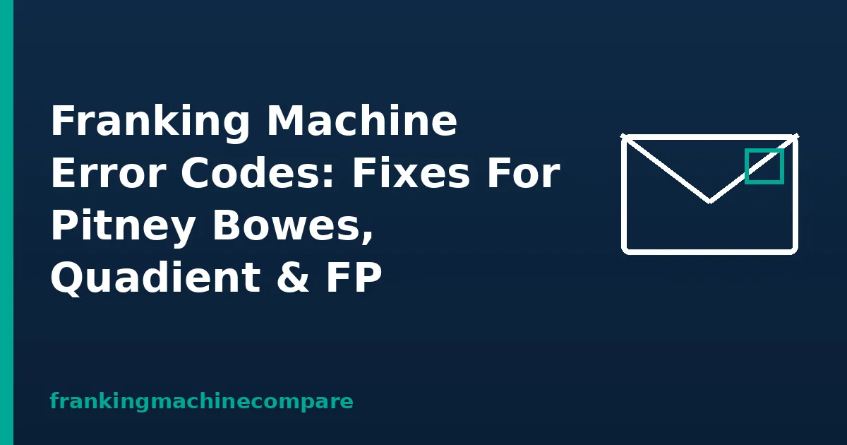 Illustration of a franked envelope with the title Franking Machine Error Codes: Fixes For Pitney Bowes, Quadient & FP