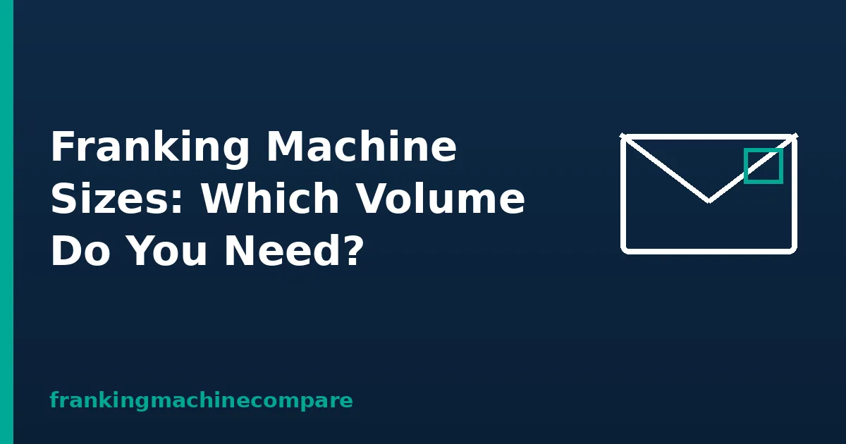 Illustration of a franked envelope with the title Franking Machine Sizes: Which Volume Do You Need?