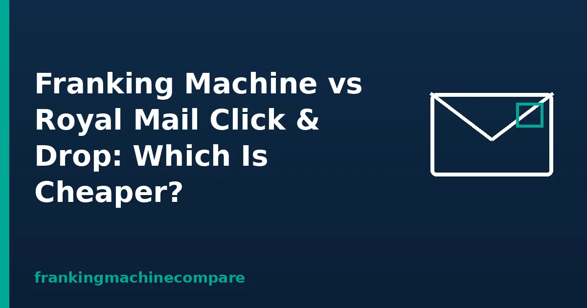 Illustration of a franked envelope with the title Franking Machine vs Royal Mail Click & Drop: Which Is Cheaper?