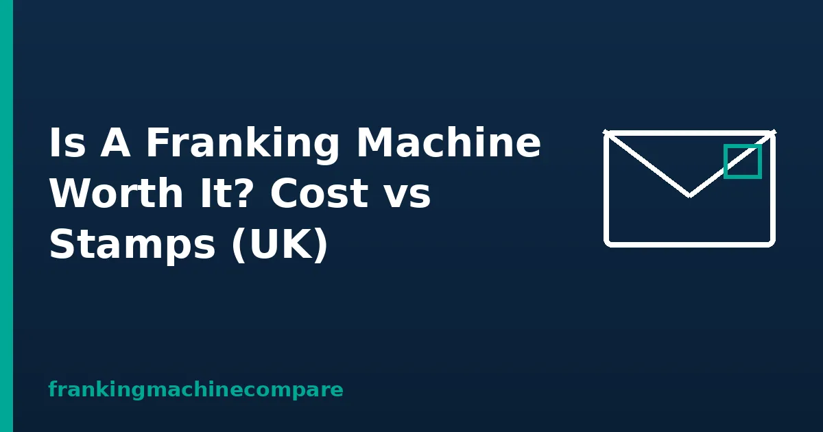 Illustration of a franked envelope with the title Is A Franking Machine Worth It? Cost vs Stamps (UK)