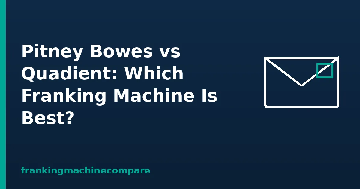 Illustration of a franked envelope with the title Pitney Bowes vs Quadient: Which Franking Machine Is Best?