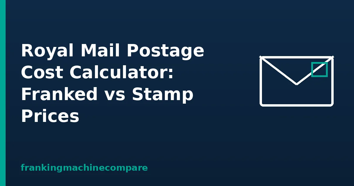 Illustration of a franked envelope with the title Royal Mail Postage Cost Calculator: Franked vs Stamp Prices